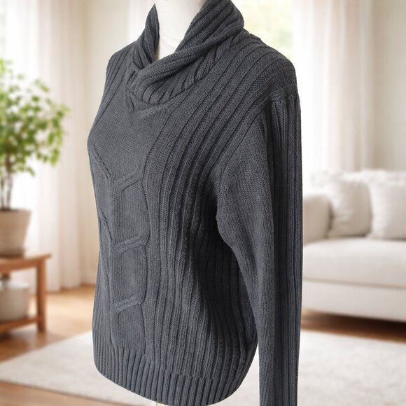 INC International Concepts Sweaters - INC International Concepts Gray Cowl Neck Cable Knit Sweater XL